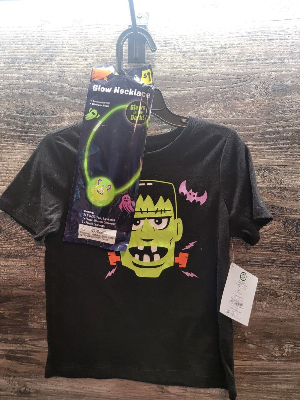 Boys Size 3T Way To Celebrate! Halloween Frankenstein Tee NWT & Glow Necklace - Picture 4 of 4